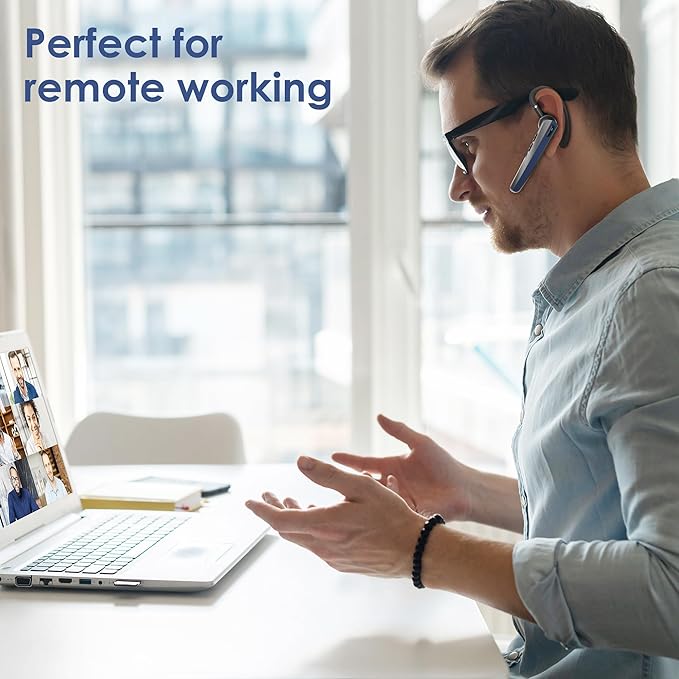 Bluetooth Headset with Microphone, Wireless Earpiece with Charging Case for Cellphones, PC, Single Ear Headset with Mute for Trucker Driver, Remote Work