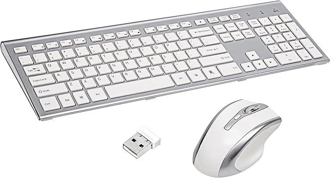 Wireless Keyboard and Mouse Combo USB 2.4G Wireless Keyboard Compatible Windows Desktop Laptop Office Business Silver White