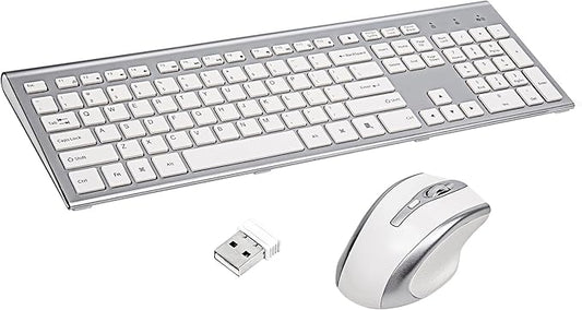 Wireless Keyboard and Mouse Combo USB 2.4G Wireless Keyboard Compatible Windows Desktop Laptop Office Business Silver White