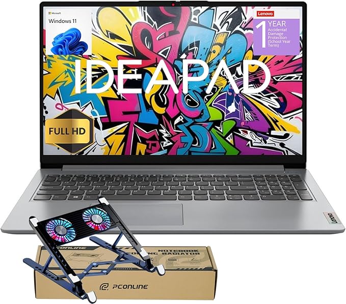 Lenovo IdeaPad 2025 Student Laptop, 15.6" FHD Display, Intel 4-Core CPU, 12GB RAM, 256GB SSD, Wi-Fi 6, Webcam, Windows 11, 1-Year ADP + Office 365 with 1TB Cloud, School & Home Use, w/Cooler Bundle