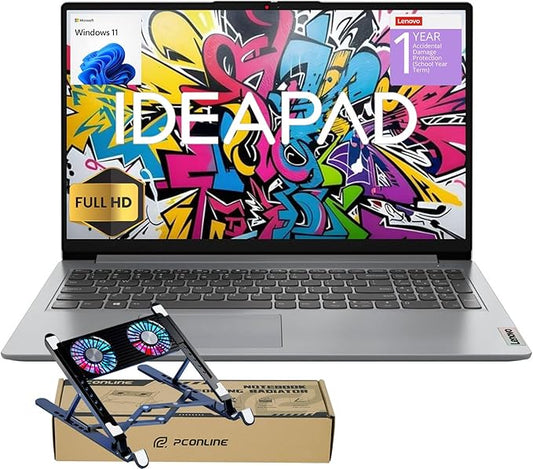 Lenovo IdeaPad 2025 Student Laptop, 15.6" FHD Display, Intel 4-Core CPU, 12GB RAM, 512GB SSD, Wi-Fi 6, Webcam, Windows 11, 1-Year ADP + Office 365 with 1TB Cloud, School & Home Use, w/Cooler Bundle