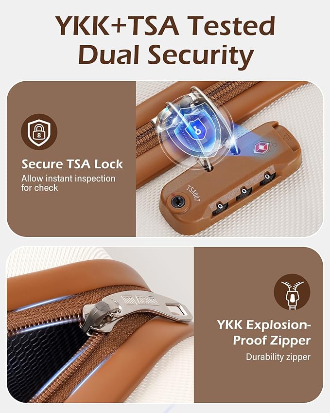 LONG VACATION Carry On Luggage Sets 3 Piece 20 Inch Suitcase Set, ABS+PC Hardshell Lightweight Travel Luggage with Spinner Wheels & YKK Zipper TSA Lock (WHITE-BROWN, 20 Inch)