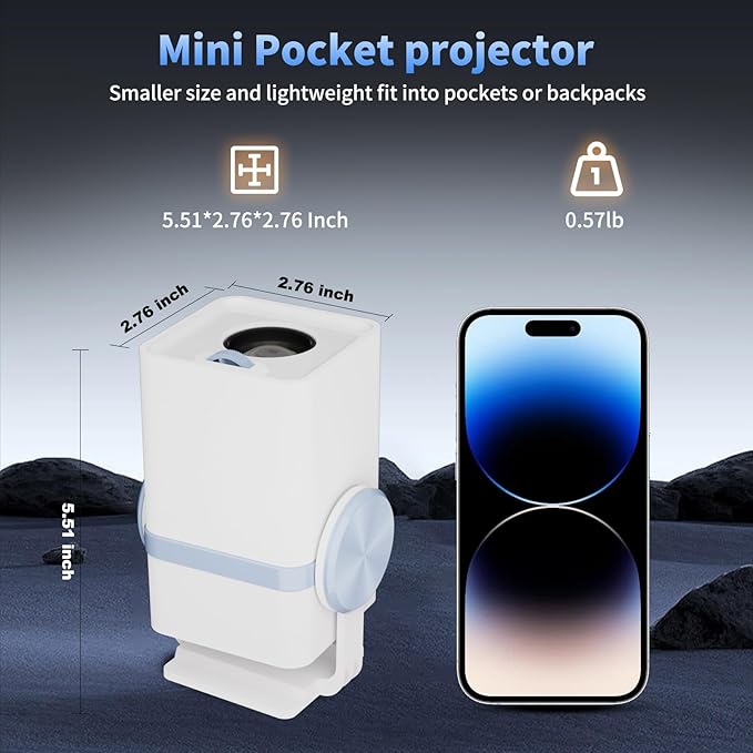 Dess Mini Projector,Portable projector can be powered by power bank,outdoor projector with Wifi6 and bluetooth,Movie projector,180° Rotatable, Auto Keystone Correction hometheater proyector,T1(White)