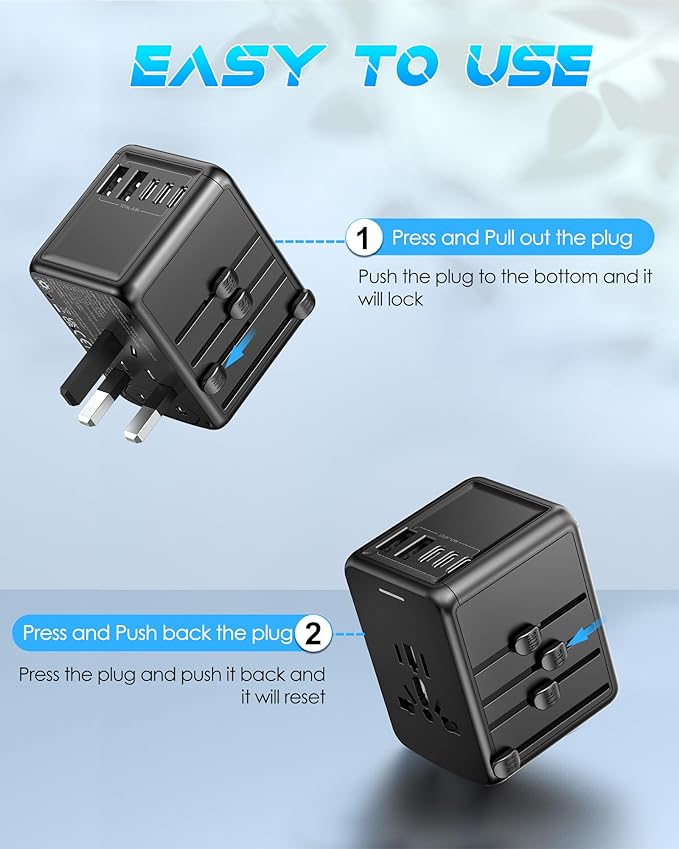 Universal Travel Adapter, 6.0A 30W 5 USB C/A Ports + AC Outlets International Power Adapter for All USB Devices, Type I C G A Plugs 110V 220V A/C, European Travel Plug Adapter for 200+ Countries