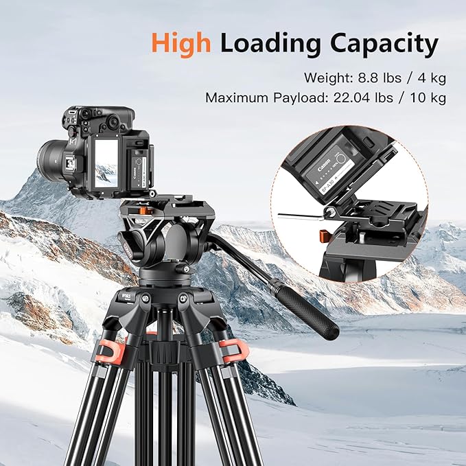 COMAN Camera Tripod, Heavy Duty Tripod for Camera with 72" Aluminium and 360 Degree Fluid Head for Canon Nikon DSLR Camcorder Video Shooting