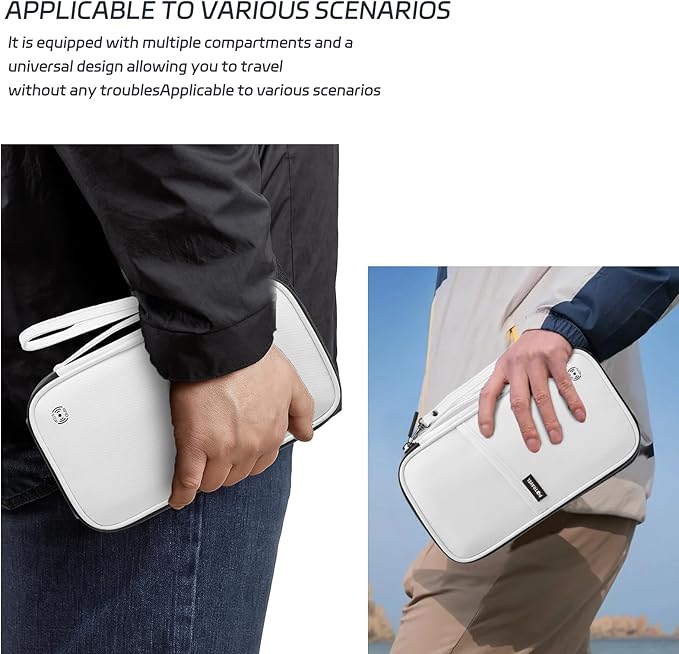 Travel Passport Holder, Large Family Passport Walle for Men Women RFID Passport Cover Lightweight Portable Document Organizer with Wrist Strap (White)