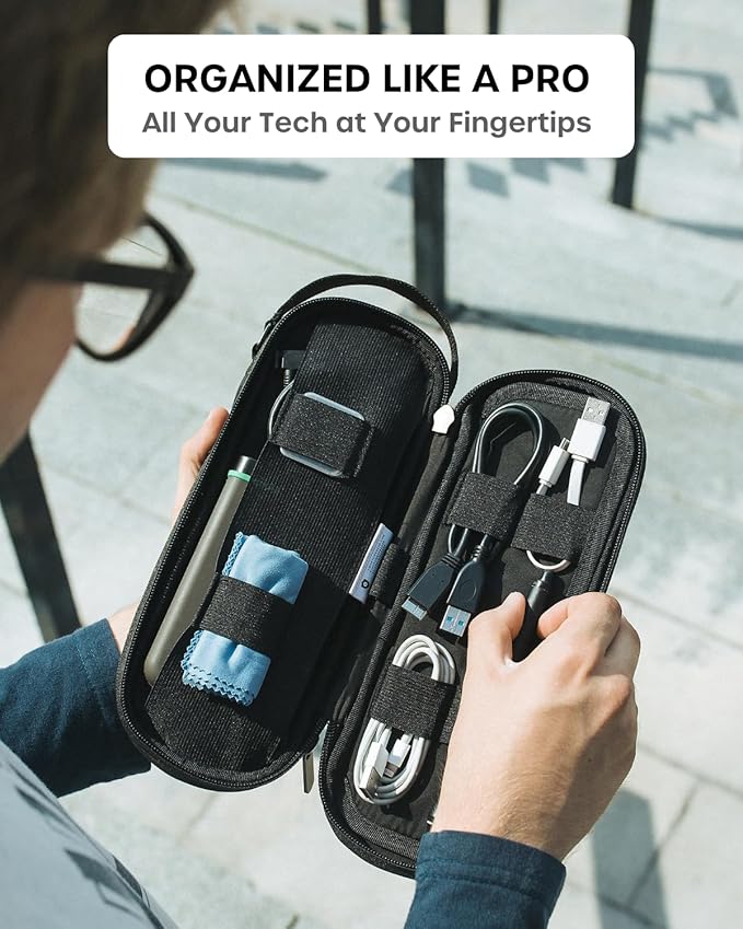 SIDE BY SIDE Electronics Organizer Travel Case for Cables, Charger, Power Bank – Tech Bag for MacBook Accessories, Adapter – Slim Cord Organizer Bag with Gift Box for Travel & Daily Use