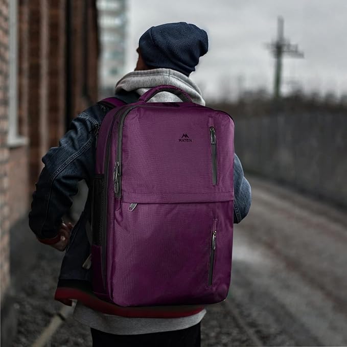 MATEIN Large 45L Travel Backpack for Women, Airline Approved Carry on Backpack with USB Port & Shoe Compartment, Water Resistant Luggage College Overnight Weekender Travel Bag Fit 18" Laptop, Purple