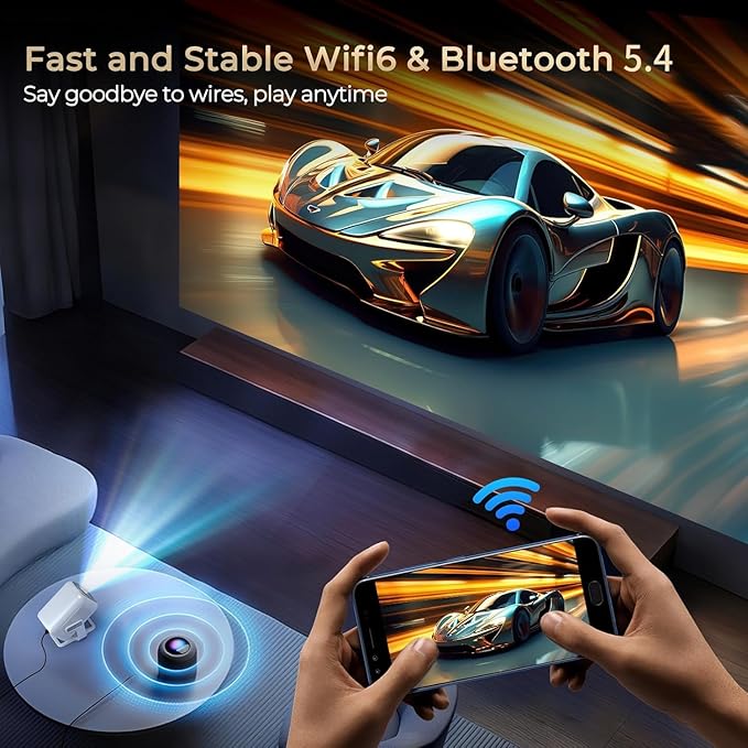 Native 1080P Mini Projector with 4K Support, Auto Focus & Keystone Proyector, Android 11 Smart WiFi 6 Bluetooth 5.4, Portable Outdoor Movie Projectir for iPhone/Netflix/Camping, Home Theater Gift