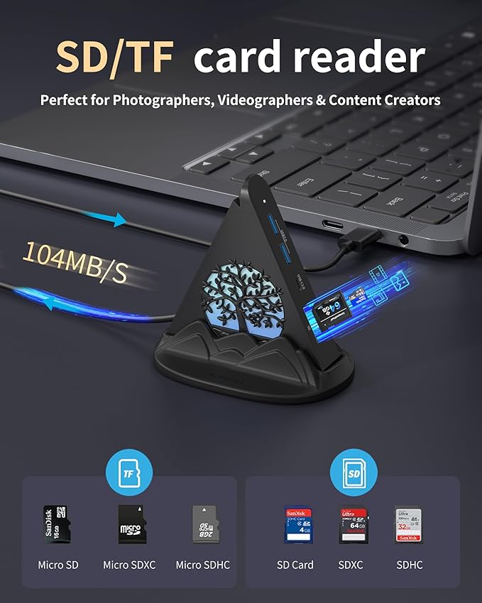 USB C Hub Multiport Adapter, 8 Ports with RGB Light, 4K HDMI, 100W PD Charging, 3 USB A and 1 USB C Data Ports, SD/TF Card Reader, Compatible with Gaming Laptops, Switch, PS5