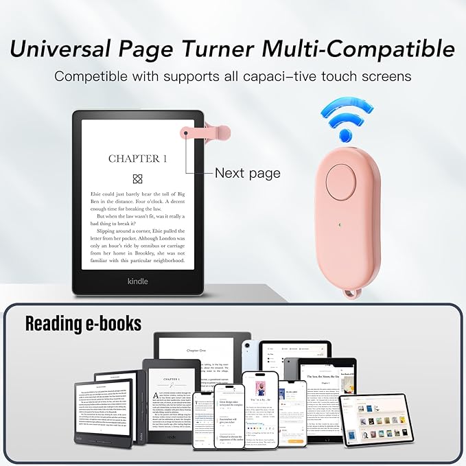 Remote Control Page Turner for Kindle Paperwhite Oasis Kobo eReaders,Kindle Clicker Page Turner Accessories for iPhone,iPad, Android Tablets Reading Novels,Camera Video Record&Shutter Selfie (Pink)