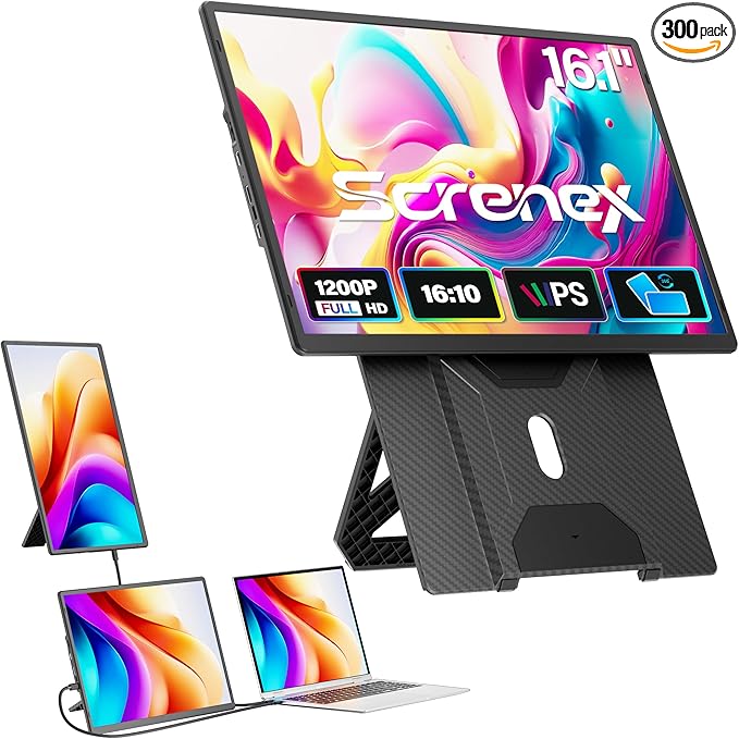 Laptop Screen Extender 16.1", 1920 * 1200 Portable Monitor with Detachable Frameless Display- 360° Rotatable Magnetic Stand, Dual Screen Plug & Play, Extra Monitor for Windows/Mac/Linux/Android
