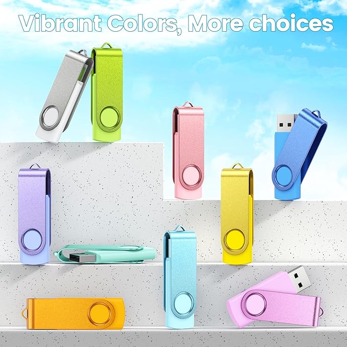 Kepmem 10-Pack 16GB USB 2.0 Flash Drives Bulk Memory Stick Swivel Thumb Drives 16 GB for Universal Data Storage at Home and Office for Storing Photo/Video/Music/File by