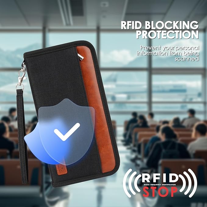 Passport Holder Family - RFID Blocking Passport Organizer,Travel Essentials Premium Wallets Credit Cards Case, Multi Pocket Waterproof Document Bag for Men Women Airports Vacations Business Trips