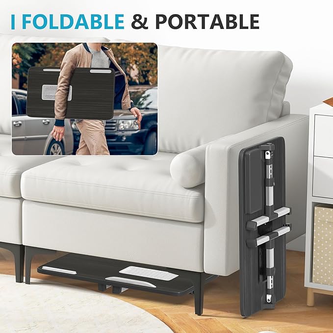 Slendor Laptop Desk Adjustable Laptop Stand Foldable Bed Table Portable Lap Desk Folding Notebook Stand Reading and Writing Holder Breakfast Tray with Drawer and Cooling Fan for Bed Couch Sofa Floor