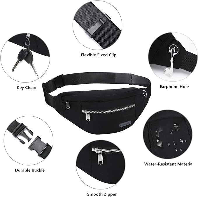 MAXTOP Large Crossbody Fanny Pack with 4-Zipper Pockets,Gifts for Enjoy Sports Festival Workout Traveling Running Casual Hands-Free Wallets Waist Pack Phone Bag Carrying All Phones