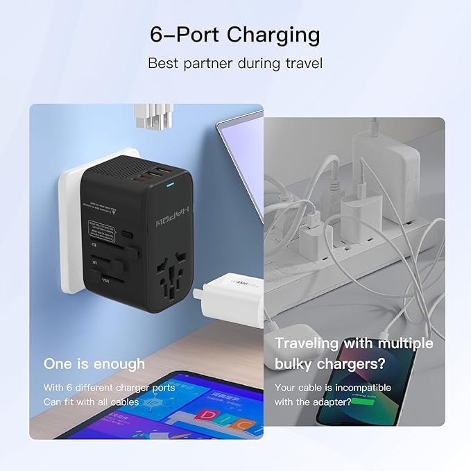 Voltage Converter Universal Travel Adapter, PD20W International Power Adapter,Fast Charging Travel Charger, All in One Worldwide Travel Plug Adapter, Outlet Adapter for EU UK USA AU, Black