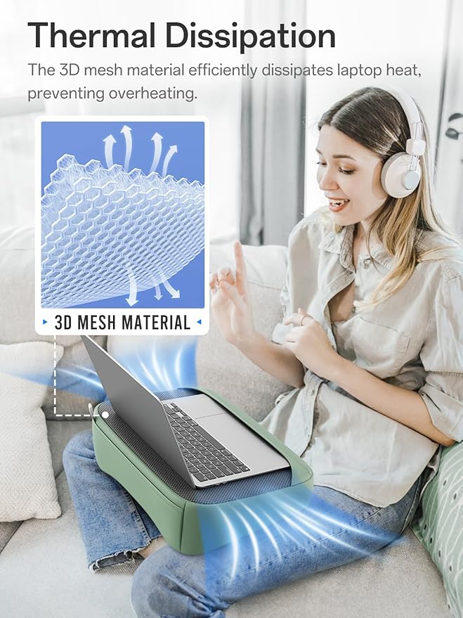 SAIJI Breathable Laptop Pillow, Ultra Lightweight Lap Desk with Cushion, Computer Pillows for Laptop with Partitioned Storage Bag, Designer Stopper - Lap Pad Fits up to 15.6 Inch Laptops