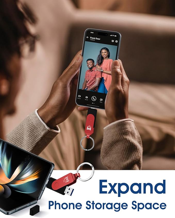 MOSDART 64GB USB3.1 Fast Speed C and A Dual Flash Drive, exFAT Memory Stick with Keychain and LED Indicator, for iPhone 15 and 16, Android Phone, iPad, MacBook, and Other Laptops, Red