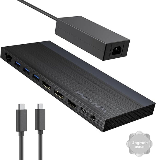 Laptop Docking Station, Docking Station 3 Monitors with 2* DP+HDMI, 130W PD Charger, USB-C/A 10Gb, 3* USB-A 5Gb, Audio, Gigabit Ethernet for Lenovo HP Dell, Windows System Computer