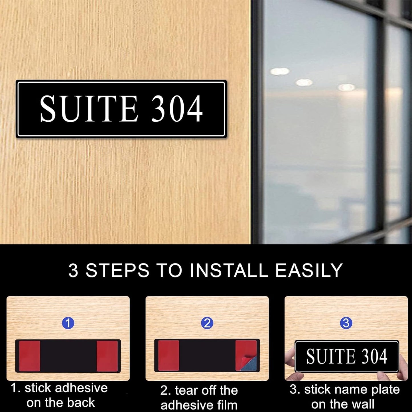 Custom Office Engraved Name Plate, Personalized Elegant Name Plates for Door or Wall Sign, Door Name Plate with Adhesive, Laser Engraving, 10 Colors Available (2.5" x 10")