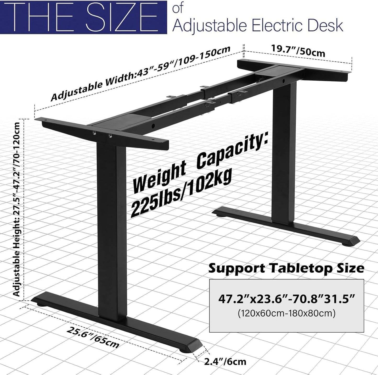 TOPSKY Dual Motor Electric Adjustable Standing for up to 70.8”x31.5” Table Tops, 225 lbs Weight Capacity, Computer Desk for Home and Office (Grey Frame only)