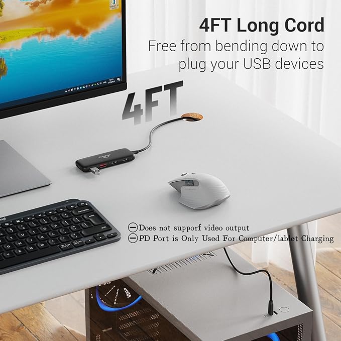 Qeefun USB C Hub 10Gbps, USB 3.2 Hub with 2 USB-C and 2 USB-A Ports, USB 3.2 Gen 2 Splitter with 100W Power Charging Port, USB Port Extender for iPhone, MacBook Air/Pro, Laptops, iPad Pro and More