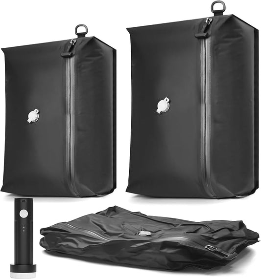 SUOCO Travel Pack Vacuum Kit, Travel Vacuum Bags with Wireless Electric Pump, Clothing Compression Packing Cubes for Carry-On Luggage Backpack Suitcase, 1 Small/1 Large