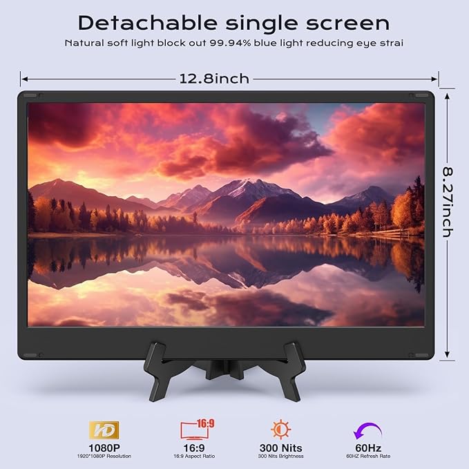 Laptop Screen Extender, 14" FHD 1080P Laptop Monitor Extender, Stretchable Base and Detachable Screen, Plug & Play, Triple Screen Extender Compatible with Windows, Mac, Chrome