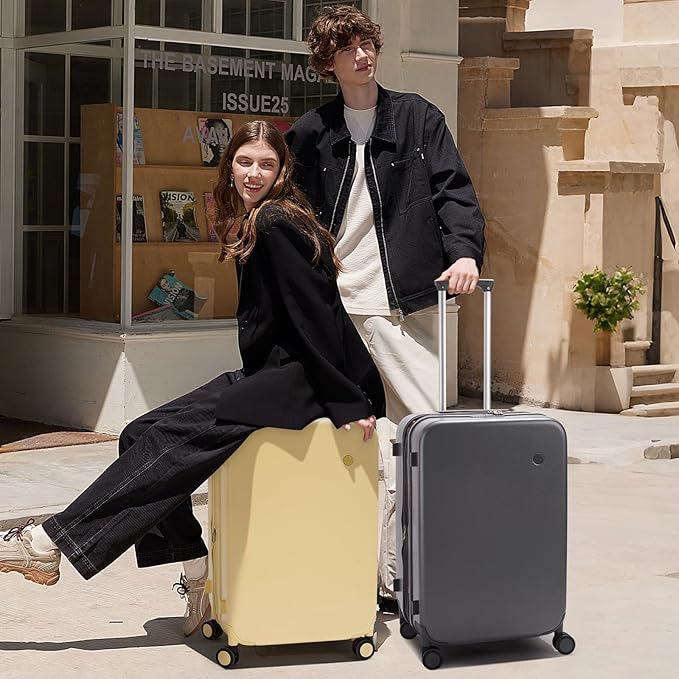 mixi 26 Inch Large Expandable Checked Luggage Suitcase with Spinner Wheels, Hardside Rolling Travel Suitcase PC with TSA Lock, Rock Gray