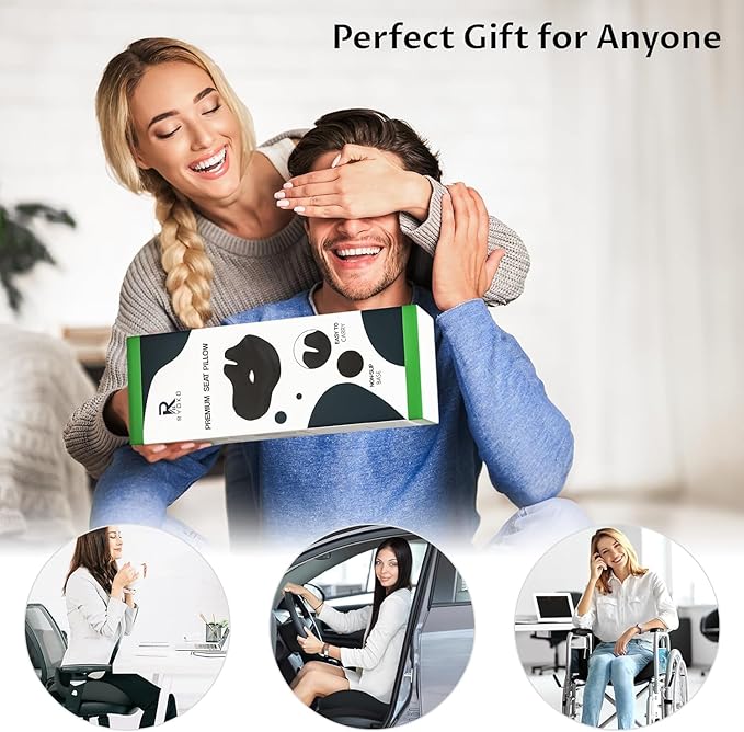 Ryoko Seat Cushion, X Large Memory Seat Cushion for Office Chairs, Car Seat, Airplane, Wheelchair, Pressure Relief Sciatica and Tailbone Pain Relief for Long Sitting Office Workers, Car Drivers