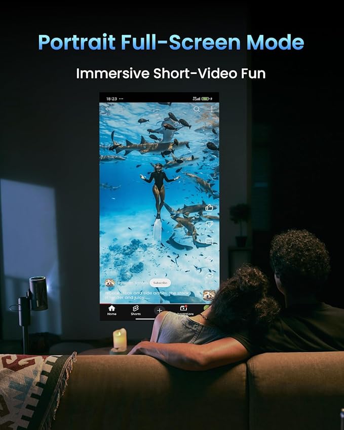 JMGO PicoPlay+ 1080P Smart Portable Projector, Google TV, 450 ISO Lumens, 8W Dolby Digital, 3D-Active, HDR10, Mini Projector with WiFi & Bluetooth for Home Party, Outdoor, Including Optical Filter