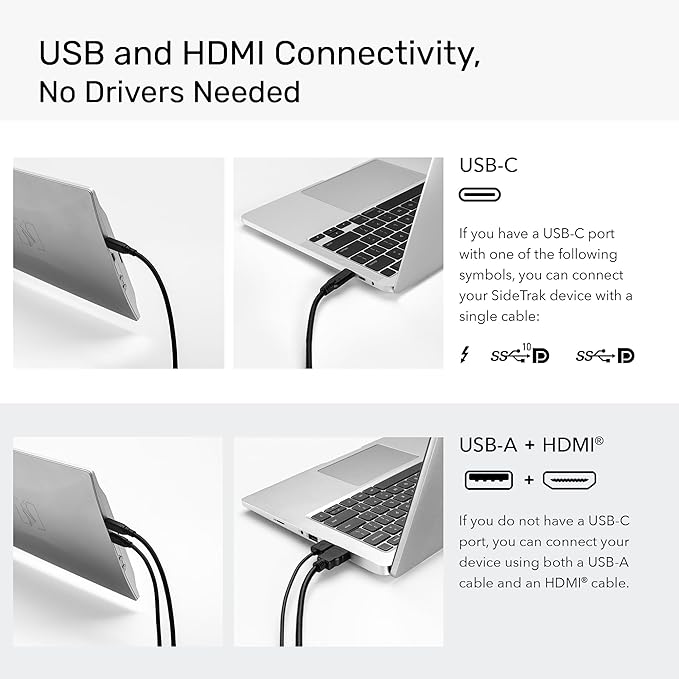 SideTrak Swivel 14" Patented Attachable Portable Monitor for Laptop | FHD TFT Laptop Dual Screen | Mac, PC & Chrome Compatible | Fits All Laptops | Powered by USB-C or Mini HDMI (Light Silver)