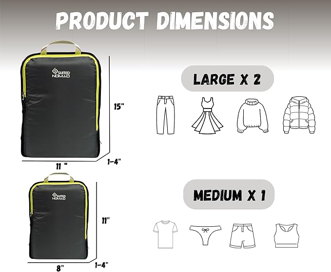 SUITEDNOMAD Ultralight Compression Packing Cubes Set, Suitcase and Backpack Travel Organizer Bags