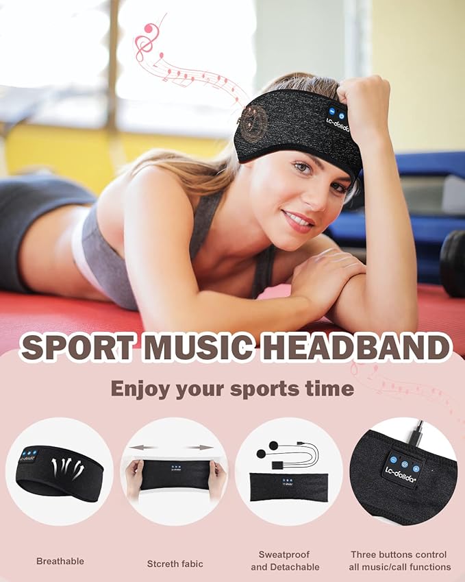 LC-dolida Headphones Headband Bluetooth Sleep Headphones for sleeping Music Band Cozy Sleep Mask Headphones with Thin HD Stereo Speakers Perfect for Side Sleepers,Sport,Travel Best Gifts for Men Women