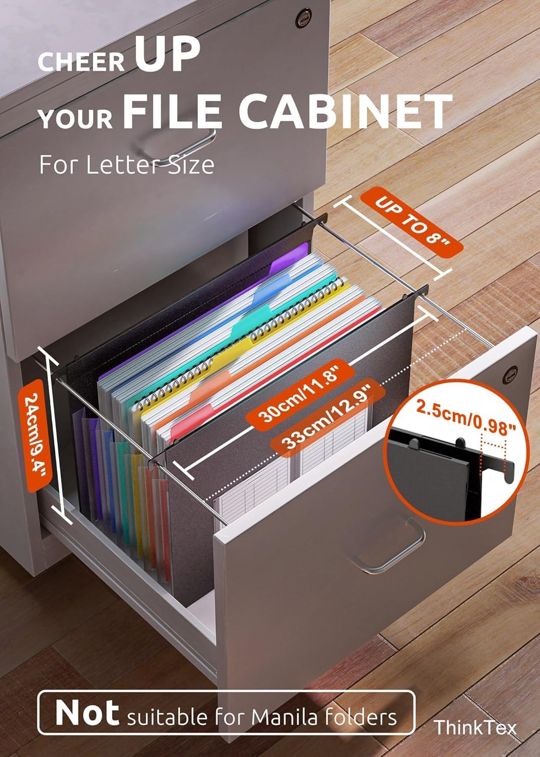 ThinkTex Plastic Expanding Hanging File Folders, 7 Innovative 1.2" Accordian Pockets, Large Capacity, Multi-Color Tabs, Letter Size for Filing Cabinet - 3 Packs