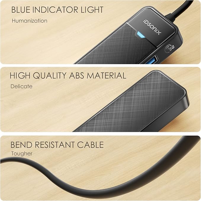 iDsonix USB 3.0 Hub 4-Port USB Splitter Ultra-Slim Multiport Extender for Desktop, Laptop, Xbox, Flash Drive, HDD, Console, Printer, PC, Keyboards, Mouse[Charging Not Supported](6ft Cable)