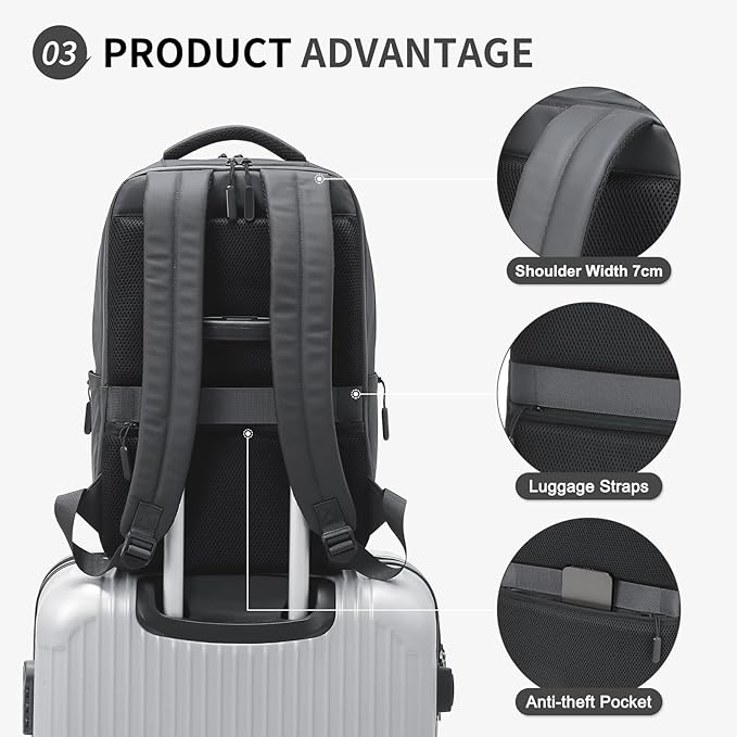 Waterproof Laptop Backpack for Men & Women, Flight Approved Anti-Theft Daypack with 15.6-inch Laptop Sleeve (Gray)