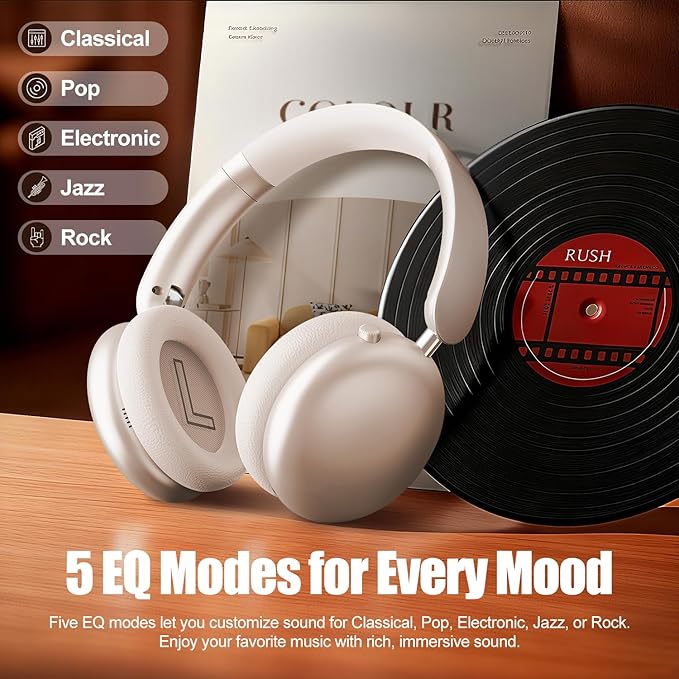 Wentronic Y06 Noise Cancelling Headphones,58H Playtime and 5 EQ Music Modes Wireless Over Ear Bluetooth Headphones with Microphone,Lossless Audio,Multipoint Connection,Foldable,Lightweight,Starlight
