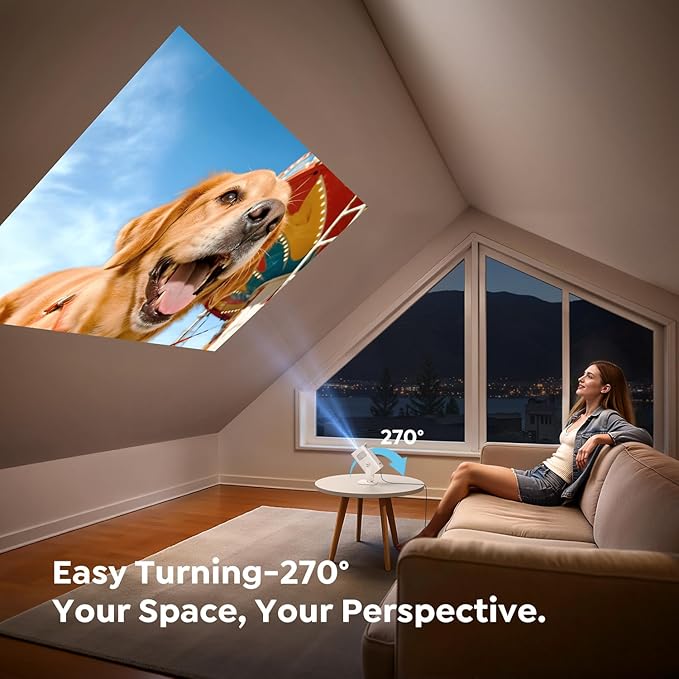 Mini Projector with WiFi6 and Two-Way Bluetooth5.4, 4K Smart 1080P Portable Outdoor Movie Proyector with Android 13 & Built-in Apps, Auto Keystone & 270° Rotation,Compatible with Phone/HDMI/TV Stick