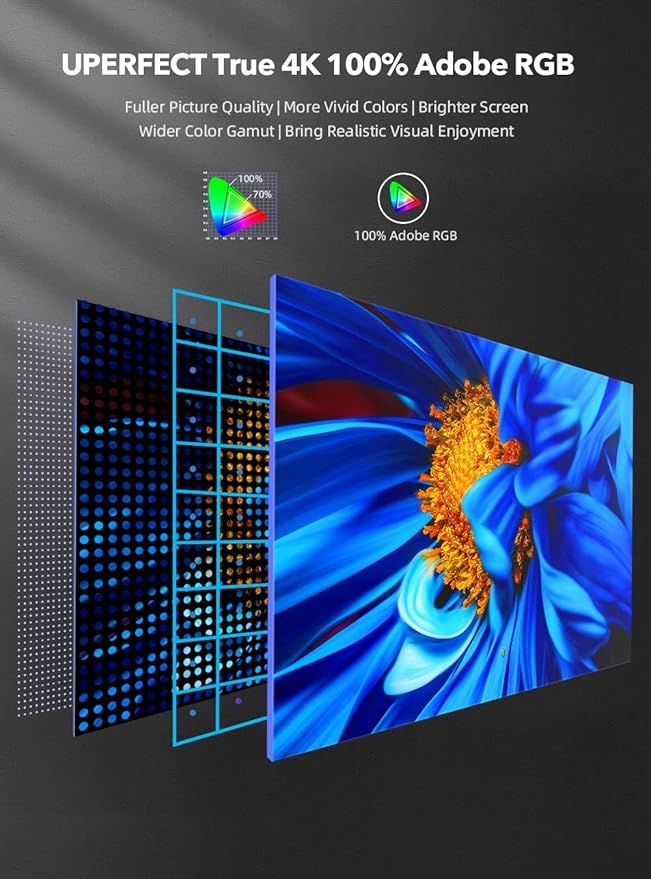 UPERFECT True 4K Portable Monitor, 15.6” 600 Nits Laptop Monitor, 100% AdobeRGB, UHD 3840x2160 USB-C & HDMI w/Smart Case, HDR FreeSync Eye Care, Travel Screen for Computer, Mini PC, Game Consoles