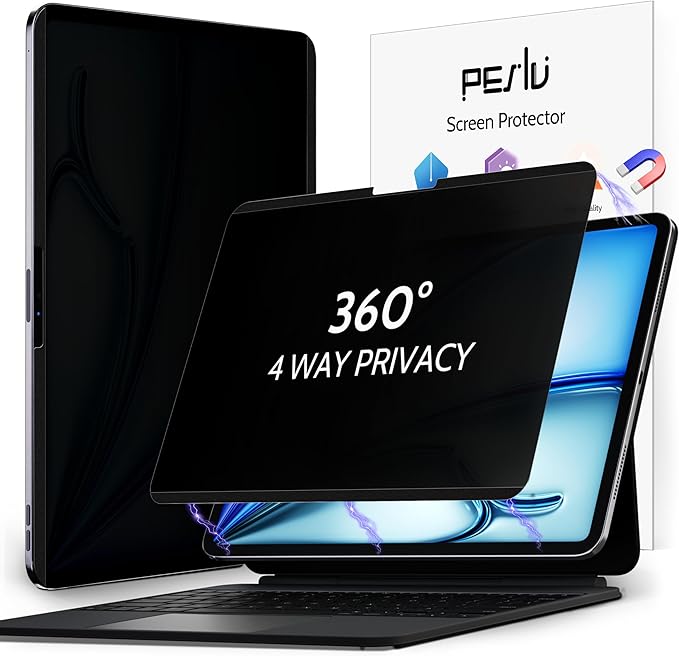 4-Way Magnetic Privacy Screen for iPad Air 11 Inch 2024/2025 (M2/M3, 6th/7th Gen), Removable 360 Spy Private Filter, Anti Blue Light Glare Bubble-Free Easy Install Black Security Protector