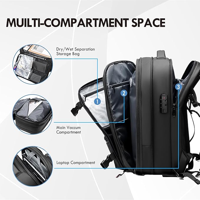 Vacuum Seal Backpack Travel 60L Expandable Backpack with Compression System, TSA Lock Water Resistant Carry-On Backpack (with Pump)