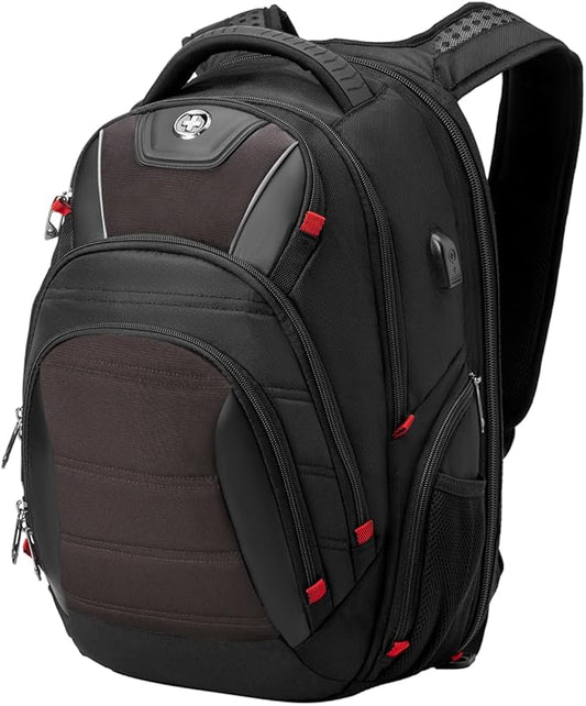 Swissdigital Design Men's Laptop Backpack for Man，Large Capacity Business Travel Backpack Black/Brown