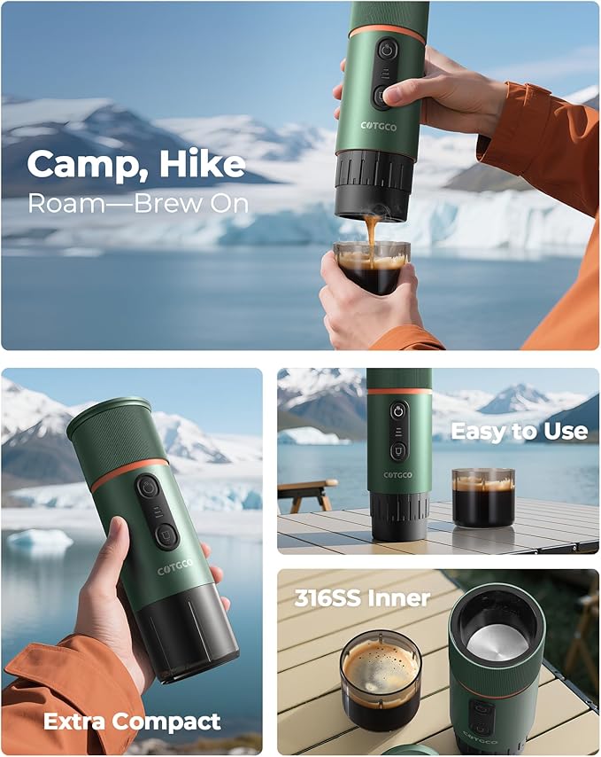 Portable Espresso Coffee Maker, Travel Coffee Maker for Camping, 20 Bar Self‑Heating Rechargeable with USB-C, with NS Capsule for Car/Travel/Camping