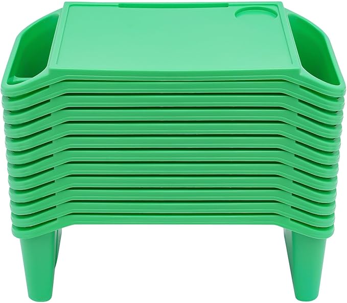 12PCS Kids Lap Desk Tray, Portable Plastic Activity Table, 19.69×9.84×7.1in Lap Bed Table with Storage Slots & Cup Holder, for Eating, Writing, Kids (Green)