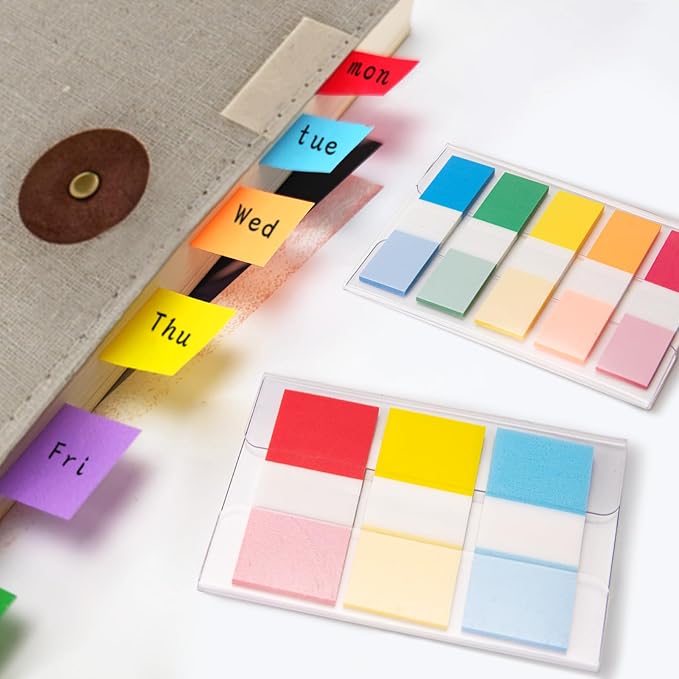 KICNIC Sticky Tabs 400 Pcs, 2 Sizes (1.77×0.79 in & 1.77×0.39 in) Fluorescent Pop Up Book Tabs, Adhesive Index Page Markers, Reusable School Office Supplies, 4 On-The-Go Dispensers (10 Colors)