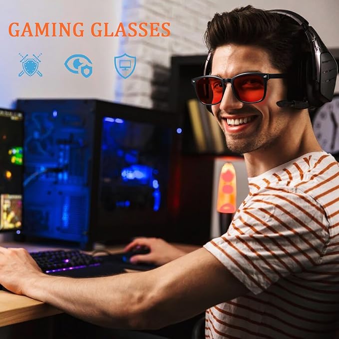 Blue Light Blocking Glasses Amber Gaming Glasses for Women Men Gaming Computer Glasses for Better Sleep/Eyes Strain
