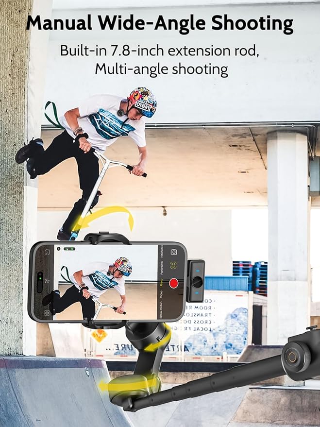 AOCHUAN Gimbal Stabilizer for iPhone & Android,3-Axis Phone Gimbal w/Wireless Lavalier Microphone,Built-in 7.8" Extension Pole,OLED Display,Phone Stabilizer for Video Recording TikTok(V8 Mic Kit)