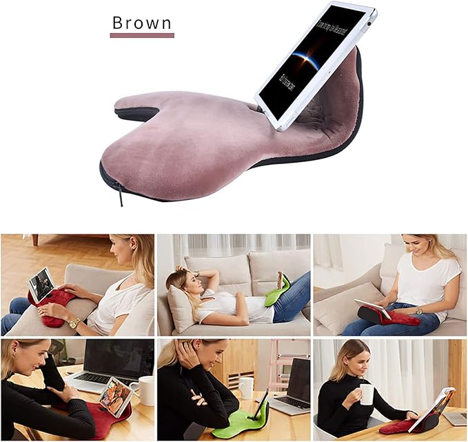 Soft Pillow for ipads, Multi-Angle Phones&Tablets Pillow Lap Cushion Stand, Universal ipad Tablet Reading Stand Pillow Holder as Gift Idea for ipads, Tablets, EReaders, Smartphones, Magazines(Brown)